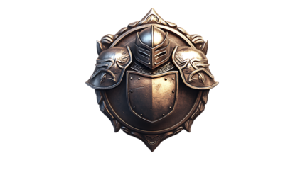 A board game token showcasing a knight?s insignia with detailed heraldic elements and a polished metallic finish, rendered on a white background, high resolution PNG