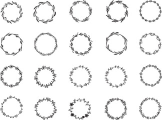 Floral Wreath Collection: A collection of elegant floral wreaths in black and white, showcasing a variety of designs. Ideal for design projects.