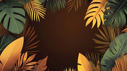 Golden Hour Tropical Leaves Frame Background