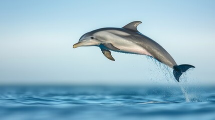 Obraz premium Majestic dolphin breaches the azure waves, captivating display of marine wildlife