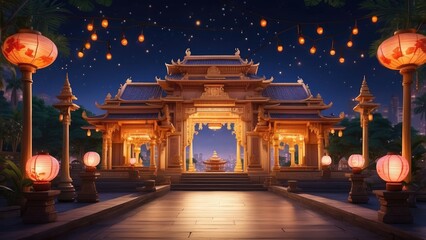 A beautifully illuminated temple at night,