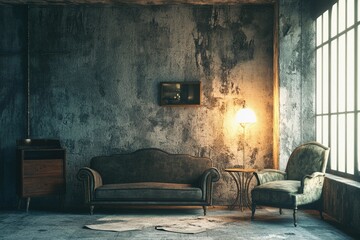 Embracing Solitude in a Stylish Gray-Brown Interior With Soft Lighting. Generative AI