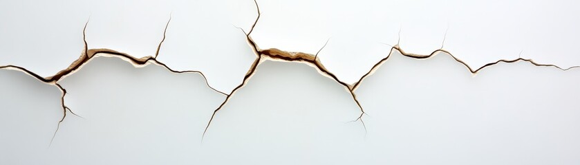 Detailed texture of cracked white wall,  closeup examination of surface damage and abstract patterns