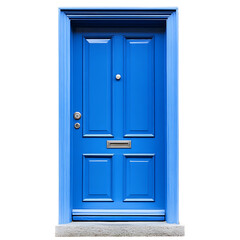 Bright blue closed door on Transparent Background