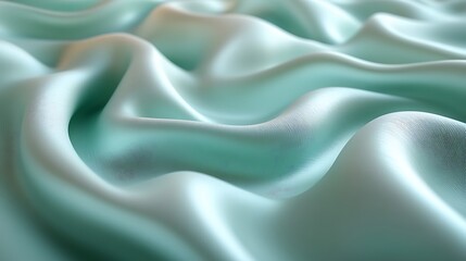 Obraz premium A silky texture in shades of soft mint green and white, with gentle ripples and folds that create a fresh and calming atmosphere,