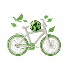 earth day concept in paper cut style Bicycle with globe and leaves, symbolizing eco-friendliness.