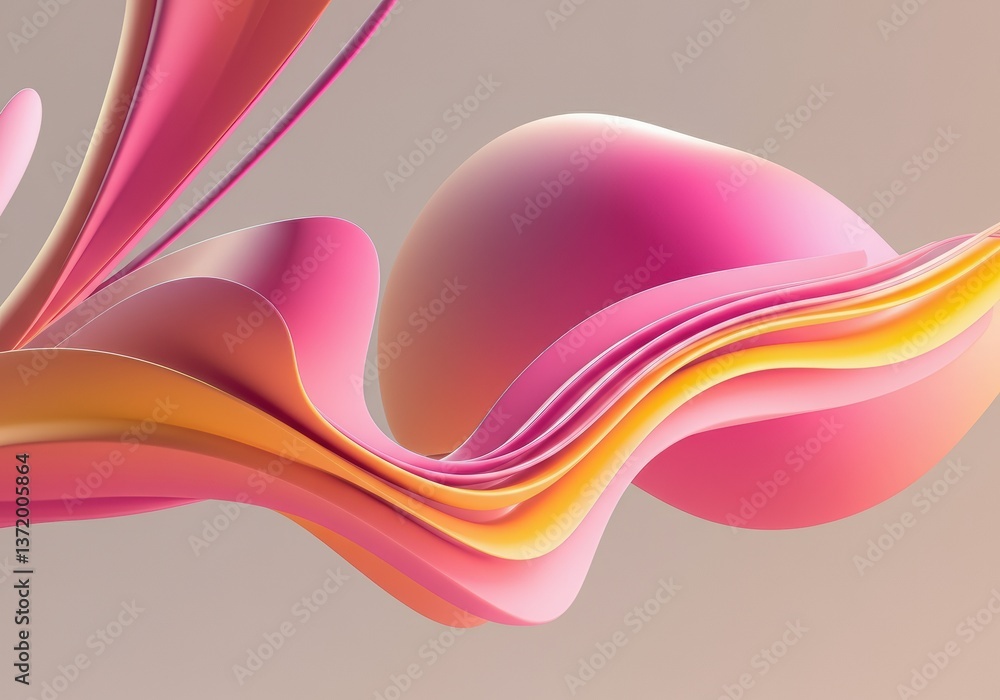 Poster abstract pink and orange waves creating a dynamic and vibrant composition