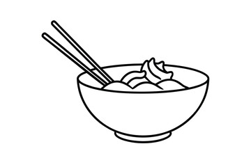 Simple Line Art Noodle Bowl with Chopsticks, Asian Cuisine