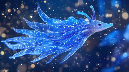 Ethereal Blue Creature Swimming in a Magical Underwater Scene