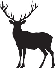 Black flat silhouette vector icon, A large stag with big antlers standing proudly