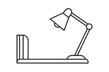 Desk Lamp and Bookends Simple Line Art Illustration