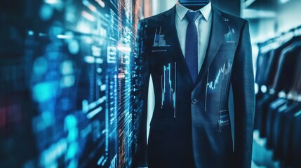 Businessman in a suit with data overlay