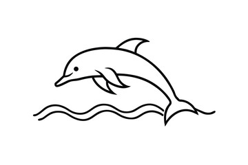Happy Dolphin Leaping Ocean Waves Marine Wildlife Line Art