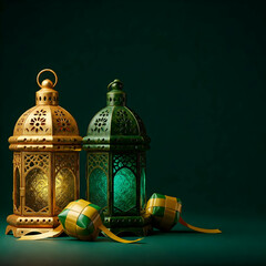 Naklejka premium Ramadan lantern ornaments with ketupat