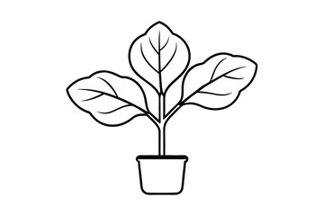 Simple Potted Plant Illustration Three Leaves, Black Outline