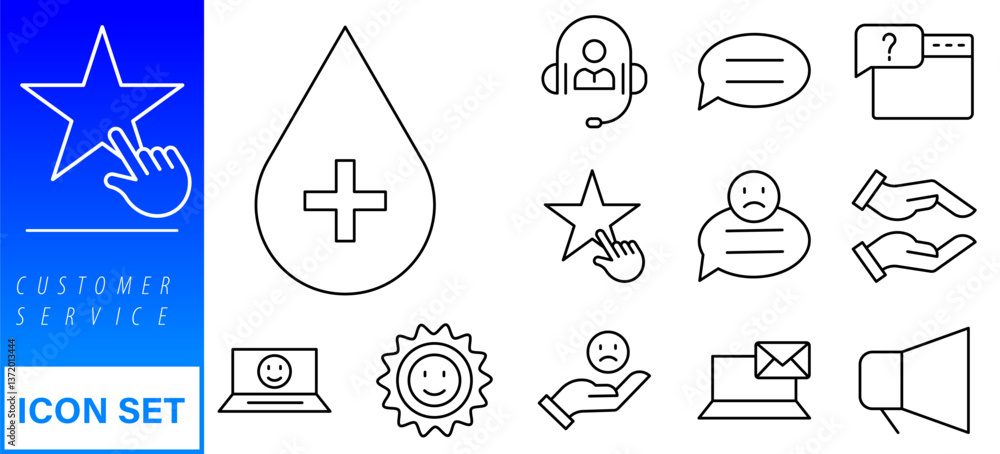 Poster customer service and support - outline icon collection. thin line set contains such icons as online 
