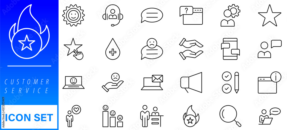 Poster customer service and support - outline icon collection. thin line set contains such icons as online 