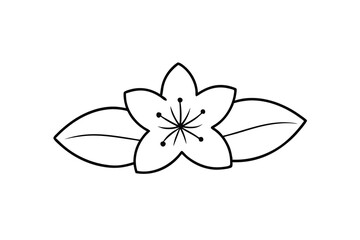 Simple Line Drawing of a Blossom Flower with Leaves