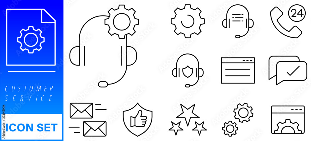 Poster customer service and support - outline icon collection. thin line set contains such icons as online 