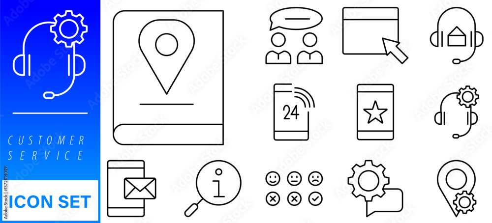 Poster customer service and support - outline icon collection. thin line set contains such icons as online 