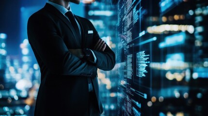 Businessman overlooking a digital interface