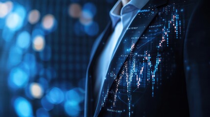 Businessman suit with digital data overlay