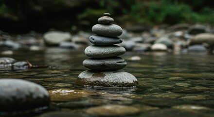 Stacked stones in clear water