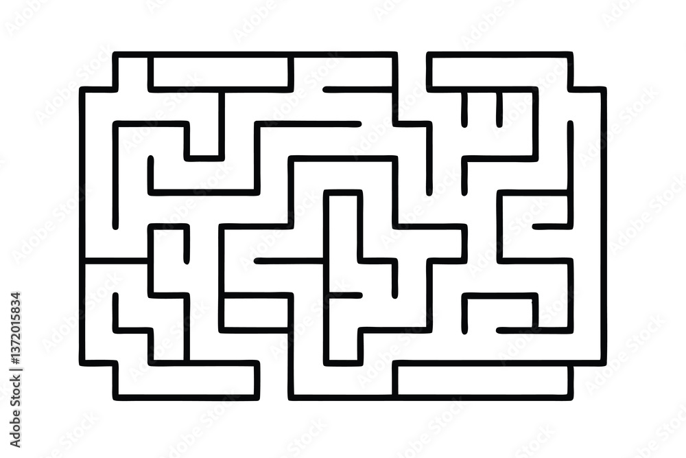 Poster complex black and white rectangular maze puzzle game design