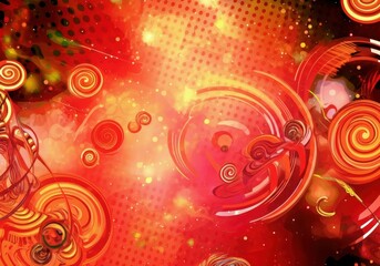 Vibrant abstract swirls and circles in red and orange hues