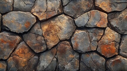 Fototapeta premium A cracked stone texture with natural tonal variations, showcasing the rough, weathered surface and intricate details 