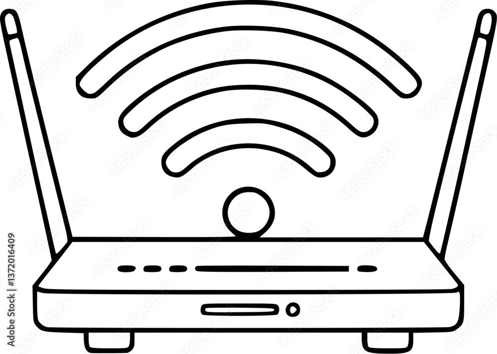 Poster outline of a wi-fi router minimal internet connectivity icon vector art.