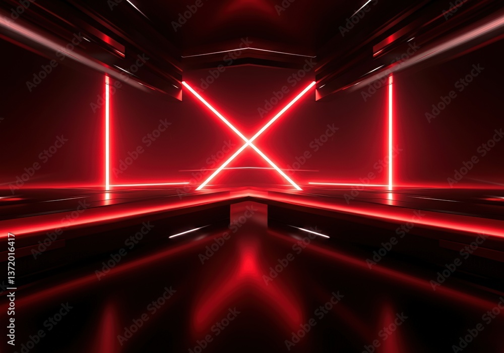 Poster futuristic red neon lights creating a dynamic and immersive space