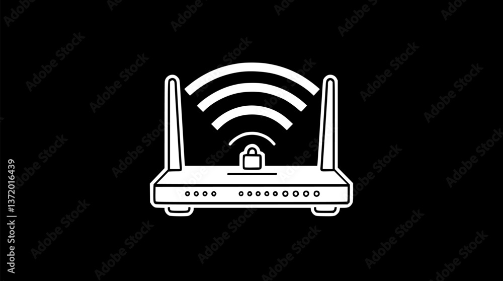 Aufkleber outline of a wi-fi router minimal internet connectivity icon vector art.