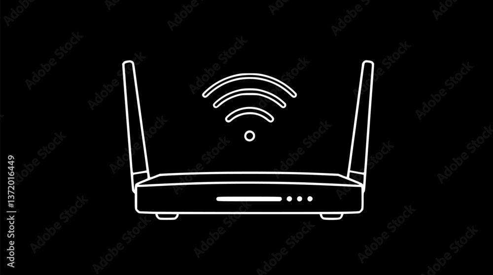 Aufkleber outline of a wi-fi router minimal internet connectivity icon vector art.
