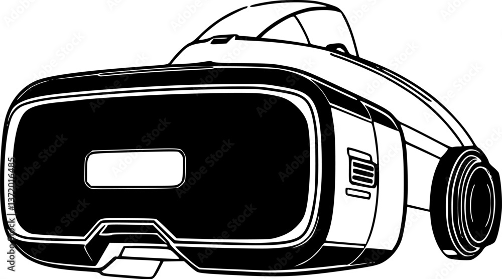 Poster outline of an ai-powered vr headset minimal futuristic virtual reality technology vector art.
