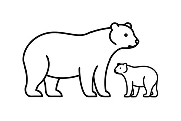 Mother Bear, Cub, Wildlife, Outline, Illustration, Line Art, Mammal, Animal, Family, Nature