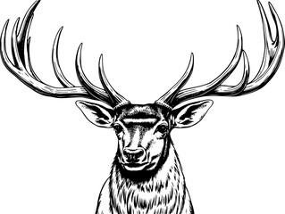 Engraved stag vector. Detailed monochrome vintage illustration of a majestic deer.