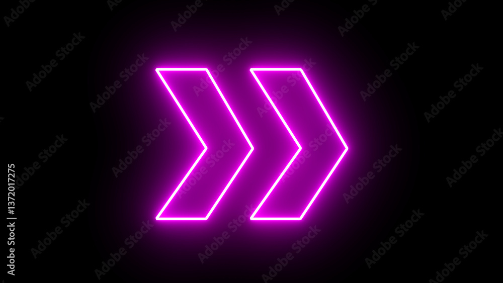 Poster glowing neon purple arrow right direction icon. abstract neon flashing light arrow loading. seamless