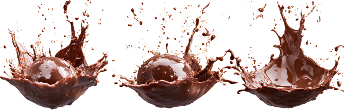 Set of chocolate splashes isolated on a transparent background png - Powered by Adobe