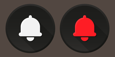 Red and white alarm buttons. Alarm circle icons. Bell icons