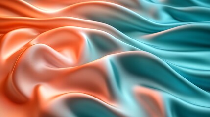 Fototapeta premium A smooth, silky surface in shades of coral and teal, with a gradient transition and a polished finish,