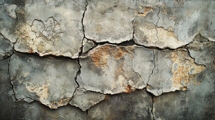 Obraz premium A cracked, weathered stone surface with earthy tones, showcasing the depth and irregularity of the cracks 
