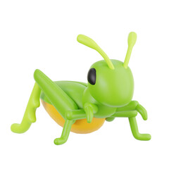 Green Grasshopper in 3D Cartoon Style