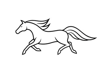 Elegant Line Art Running Horse, Stallion, Galloping, Mane, Tail