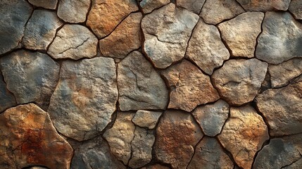 Obraz premium A detailed cracked stone texture with warm, earthy tones and visible fractures, creating a rugged, aged look 
