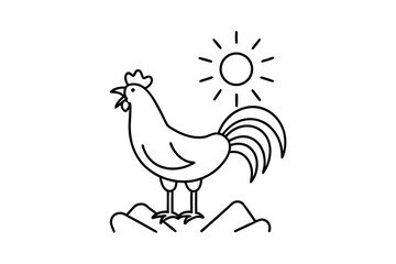 Rooster Sunrise Farm Animal Line Art Graphic Design Illustration
