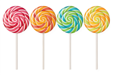 Colorful Swirl Lollipops Isolated on White Background – High-Quality PNG Image