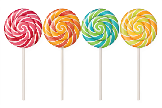 Colorful Swirl Lollipops Isolated on White Background – High-Quality PNG Image