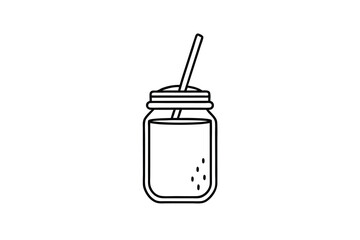 Mason Jar Drink, Beverage, Smoothie, Straw, Refreshing, Summer, Cold, Iced, Outline, Icon