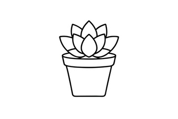 Simple Succulent Plant in Pot Line Art Design Illustration